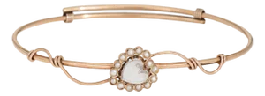 Antique Victorian Moonstone Pearl Heart Bangle Bracelet 10k Yellow Gold Jewelry