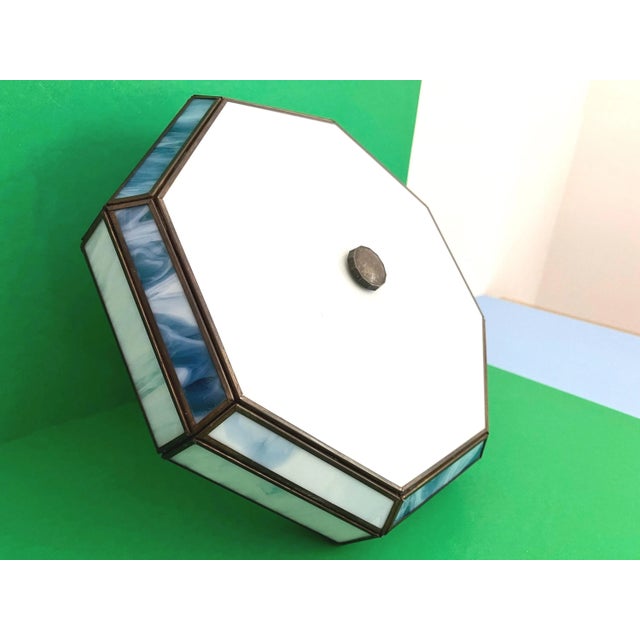 Metal Mid Century Blue & White Tiffany Style Flush Light For Sale - Image 7 of 18
