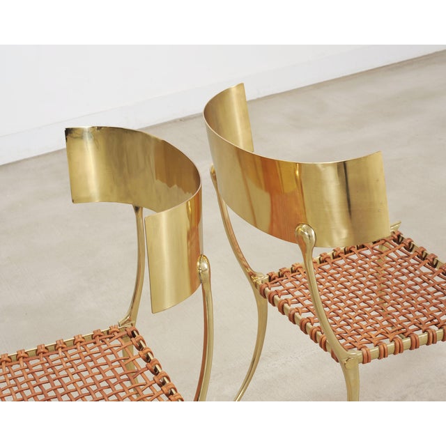 Pair of Brass Leather Strap Klismos Chairs by Sylvan S. F. For Sale - Image 11 of 18