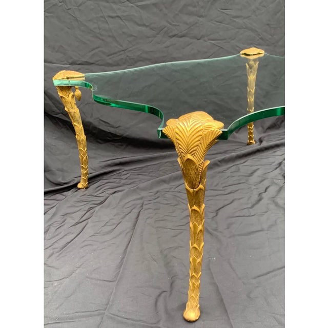 Mid 20th Century Square Glass Palm Tree Leaf Form Gilt Bronze Coffee Table in the Style of p.e. Guerin For Sale In New York - Image 6 of 6
