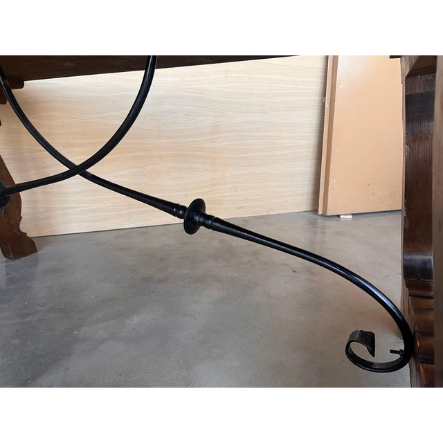 19th C. Dining or Console Table of Walnut with Lyre Legs and Heavy Top, Spain For Sale - Image 9 of 18