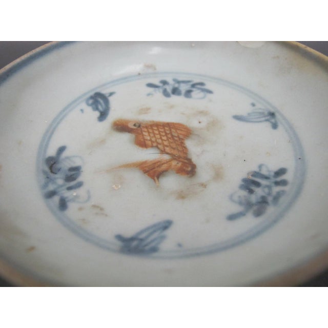 Chinese Ming Fish Relief Plate Saucer Hongzhi Zhengde Antique Blue Porcelain For Sale - Image 4 of 6