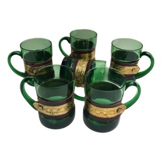 Vintage Emerald Glass Mugs, France, Set of 6 For Sale