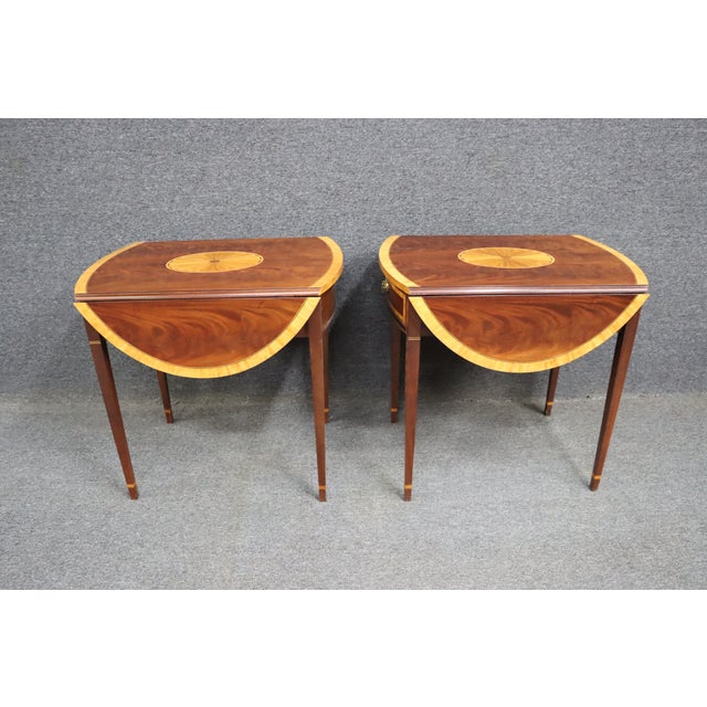 Brown Councill Craftsman Federal Style Inlaid Pembroke Side Tables For Sale - Image 8 of 12