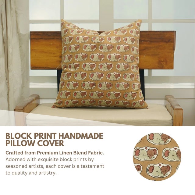Celebrate the charm of handcrafted tradition with the Fabdivine "Elephant" Throw Pillow Cover, featuring a majestic hand...