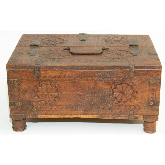 Antique Rajasthani Footed Chest Box India 1900's For Sale - Image 12 of 13