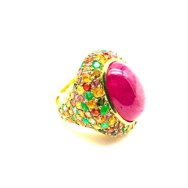 Ruby Red Bochic "Orient" Vintage Ruby, Sapphire & Emerald Ring Set In 18K Gold & Silver For Sale - Image 8 of 18