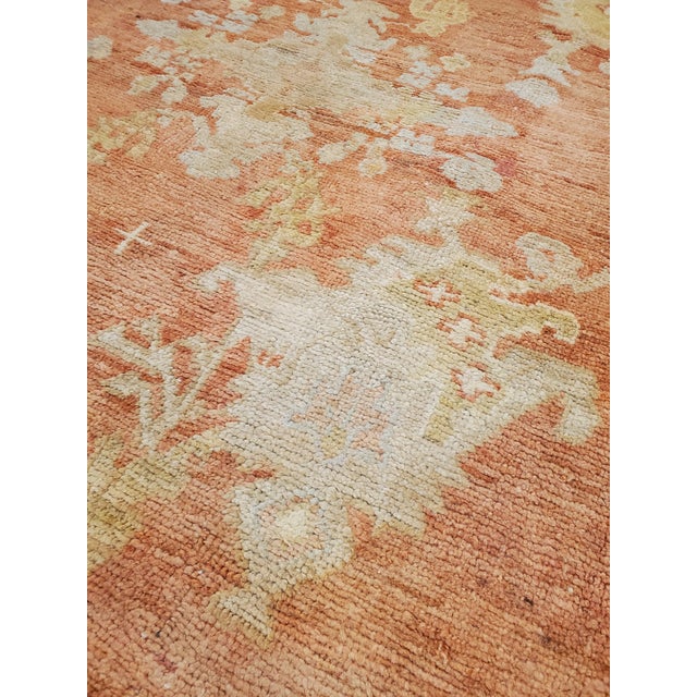 Gold Antique Oushak Carpet, Handmade Oriental Rug, Coral Field, Gold, Ivory Border For Sale - Image 8 of 11