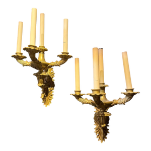 Late 19th Century French Gilt Bronze 4 Lights Sconces - a Pair