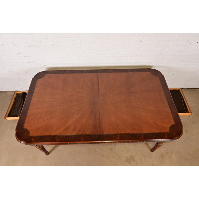 Henredon Grand Provenance Italian Neoclassical Inlaid Cherry and Burl Wood Parcel Gilt Extension Dining Table For Sale - Image 11 of 17