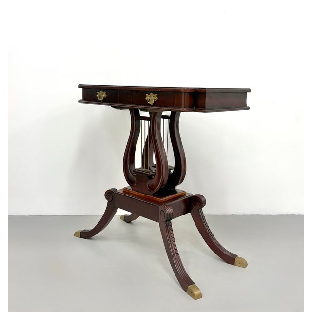 Vintage Double Harp Mahogany Lyre-Base Console Table For Sale In West Palm - Image 6 of 6