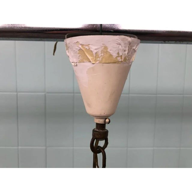 1950s Vintage Suspension Chandelier in Brass and with Decorated Glass Lampshades, Italy, 1950s For Sale - Image 5 of 12