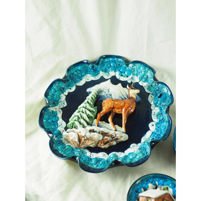 Ceramic 1950s French Vallauris Majolica Trompe l'Oeil Mountain Themed Wall Plates - Set of 3 For Sale - Image 7 of 10