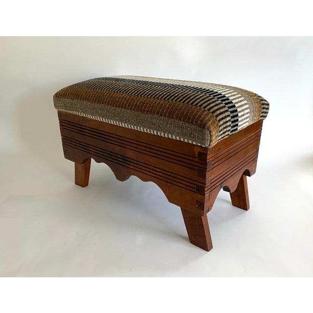 Wood Arts & Crafts Upholstered Foot Stool For Sale - Image 7 of 9
