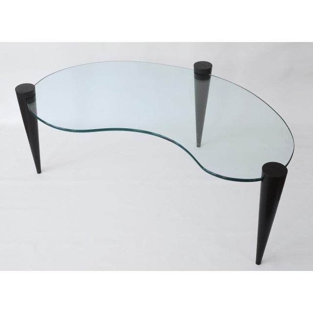 Mid Century Modern Kidney Shaped Glass Coffee Table With Cone Legs For Sale - Image 4 of 17