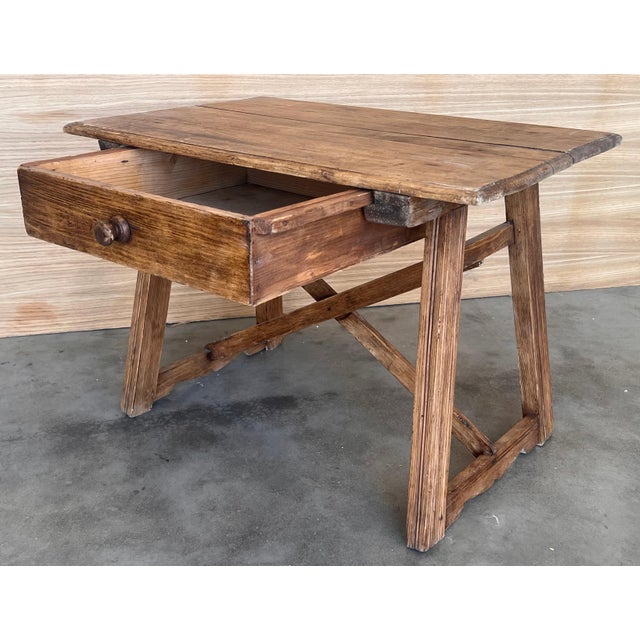 Early 20th Century French Oak Worktable Table with One Drawer, 1920s For Sale - Image 9 of 18
