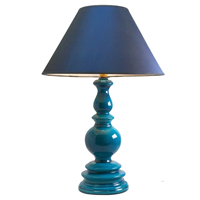 Large Chinese Table Lamp in Turquoise Glazed Ceramic For Sale