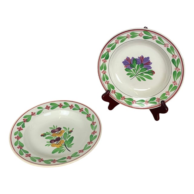 Antique Sarreguemines Soup Plates, 1890s, Set of 2 For Sale