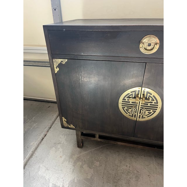 Vintage Stunning Cabinet by Kalpe of California in Dark Espresso Brown With Beautiful Solid Brass Asia Accents For Sale - Image 9 of 12