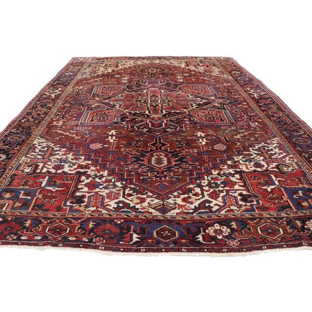 Mid-Century Modern Antique Persian Heriz Rug, 09'03 X 12'04 For Sale - Image 3 of 9