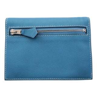 Hermes Blue Jean Veau Swift Leather Zip Zap Compact Wallet, C. 2008 For Sale
