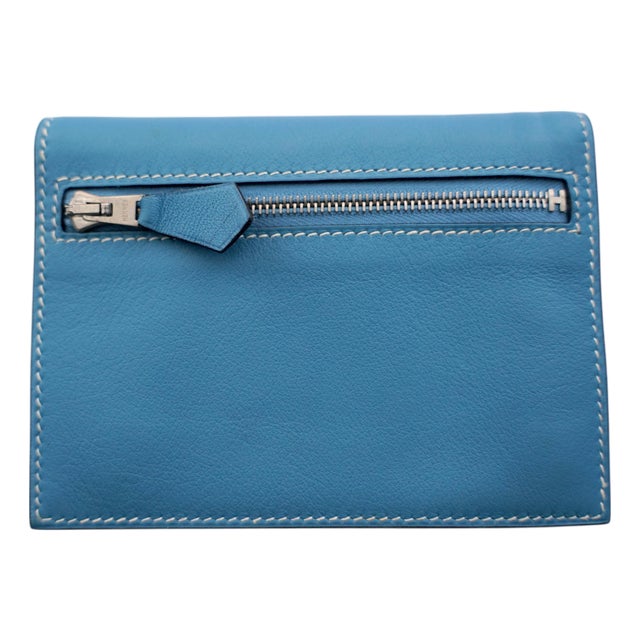 Hermes Blue Jean Veau Swift Leather Zip Zap Compact Wallet, C. 2008 For Sale