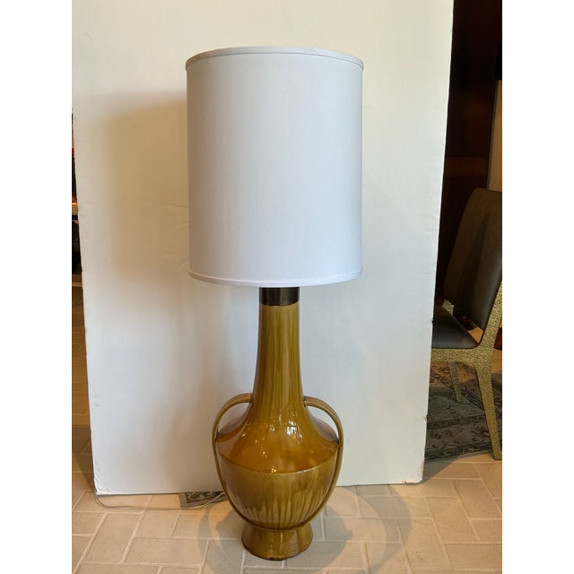 Mid-Century Modern Global Views Large Mid-Century Style Camel Glaze Lamps - Pair. For Sale - Image 3 of 8