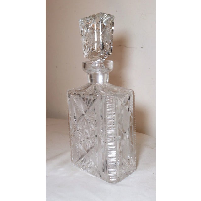 1960s Vintage American Brilliant Cut Clear Crystal Liquor Wine Decanter Glass Bottle For Sale - Image 5 of 12