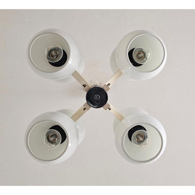 Metal Space Age Eight-Light Chandelier with While Glass Shades, 1970s For Sale - Image 7 of 15