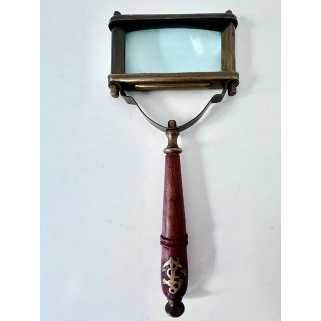 Metal Wooden and Brass Square Faced Magnifying Glass with Nautical Symbol For Sale - Image 7 of 11
