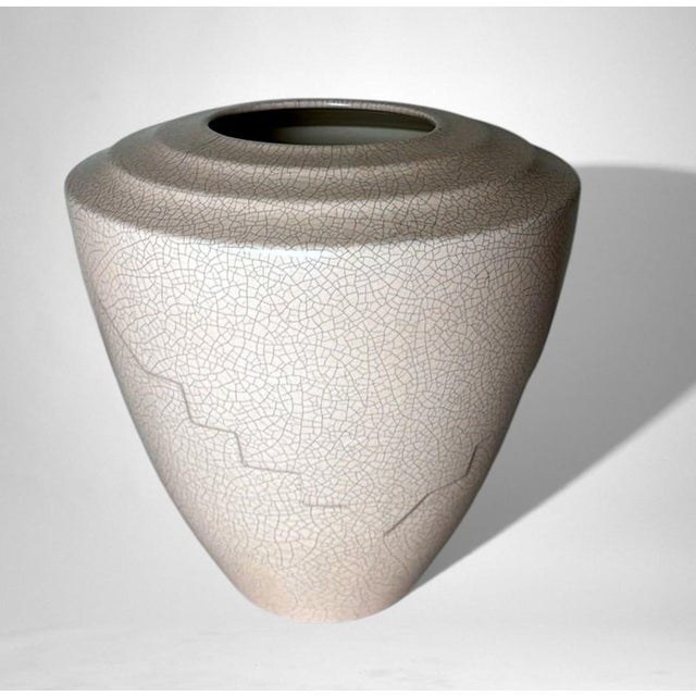 Mid 20th Century Art Deco French Craquelé White Ceramic Vase For Sale - Image 5 of 18