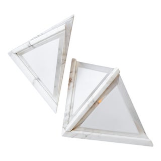 Italian Marble Wall Lamps with Frosted Glass, 1970s, Set of 2 For Sale