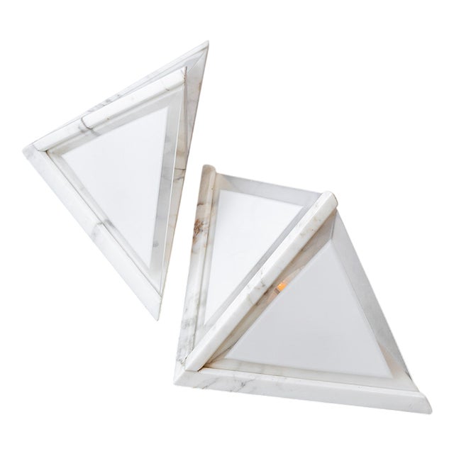 Italian Marble Wall Lamps with Frosted Glass, 1970s, Set of 2 For Sale