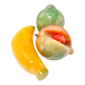 Vintage Hand-Carved Stone Fruit Set – Banana, Peach & Pear Decorative Sculptures