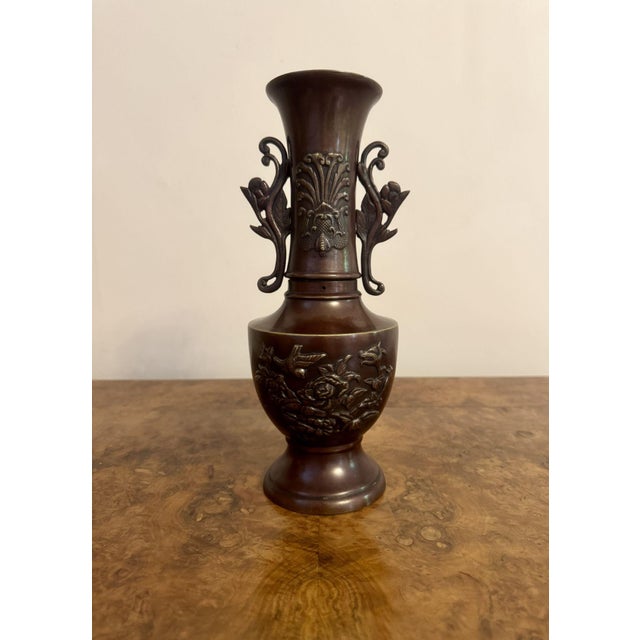 Antique Japanese Twin Handle Bronze Vases, 1900, Set of 2 For Sale - Image 3 of 7