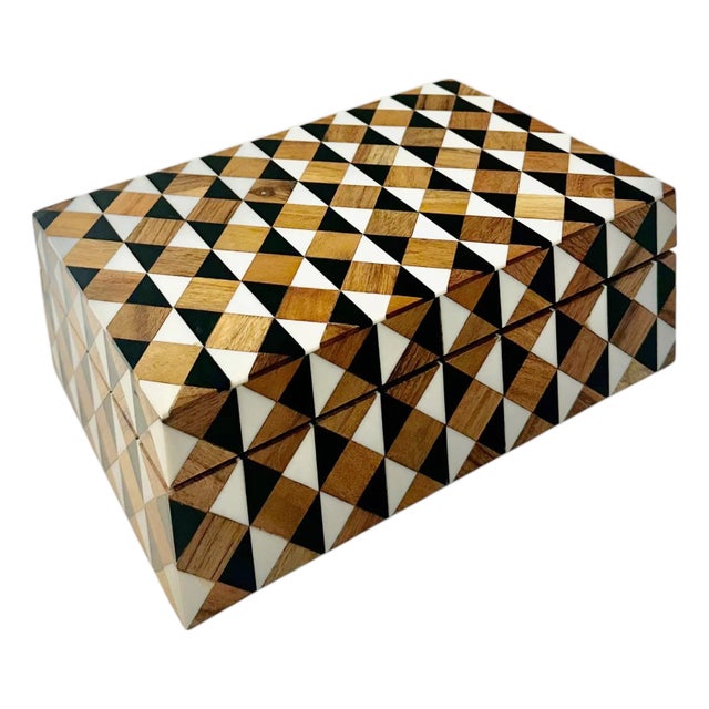 Mid Century Inlaid Wood and Bone Box For Sale