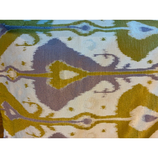 American Pair of Custom Pillow Covers in Printed Ikat Design of Citron &Lavender, 17'x17 For Sale - Image 3 of 5