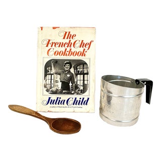 Vintage "The French Chef" Cookbook With Wooden Spoon and Foley Flour Sifter - 3 Piece Set For Sale