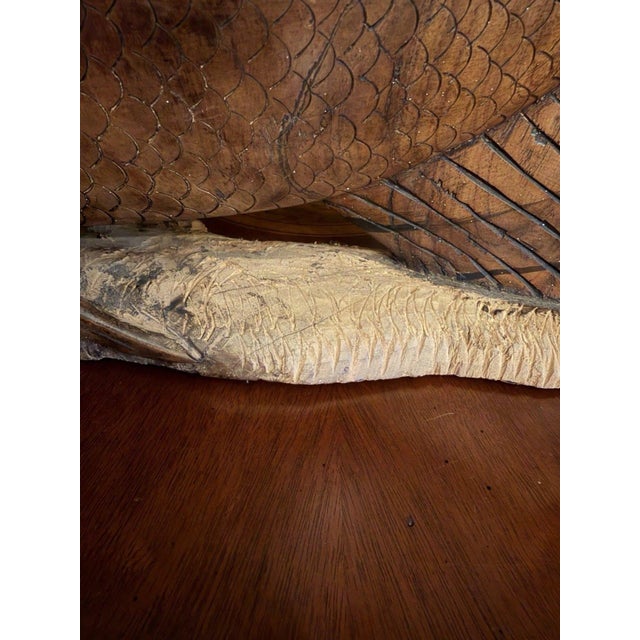 Vintage 1950s Indonesian Hand-Carved Teak Angelfish Sculpture – 19.5" For Sale - Image 9 of 12