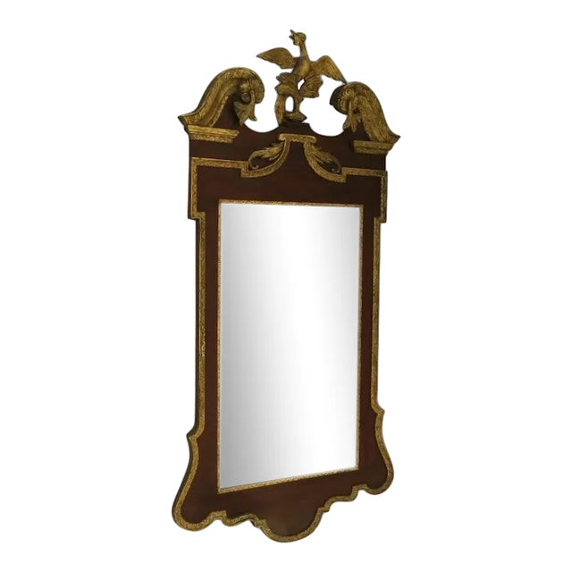 C. 1920 George III Style Gilt and Mahogany Large Mirror with Carved Gilt Bird For Sale