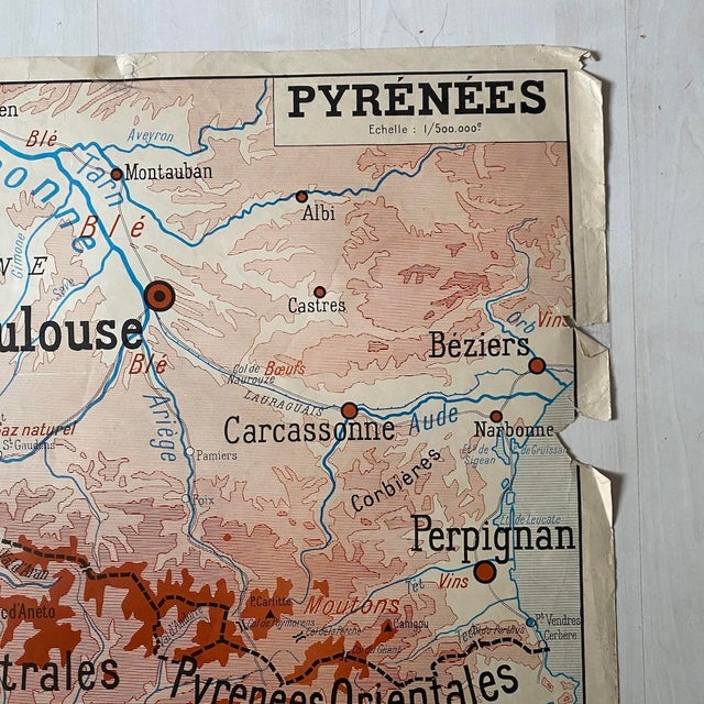 Vintage Double-Sided School Map of The Alps / the Pyrenees, 1950s For Sale - Image 6 of 11