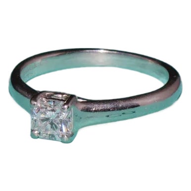 Genuine Tiffany & Co. Lucida Natural .51Cts VVS2 F Diamond 950 Platinum Engagement Ring, size 5.5 For Sale