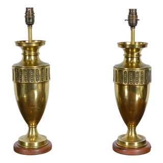 Early 20th Century Art Nouveau French Brass Urn Vase Table Lamps, 1910, Set of 2 For Sale