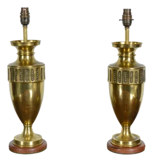 Early 20th Century Art Nouveau French Brass Urn Vase Table Lamps, 1910, Set of 2