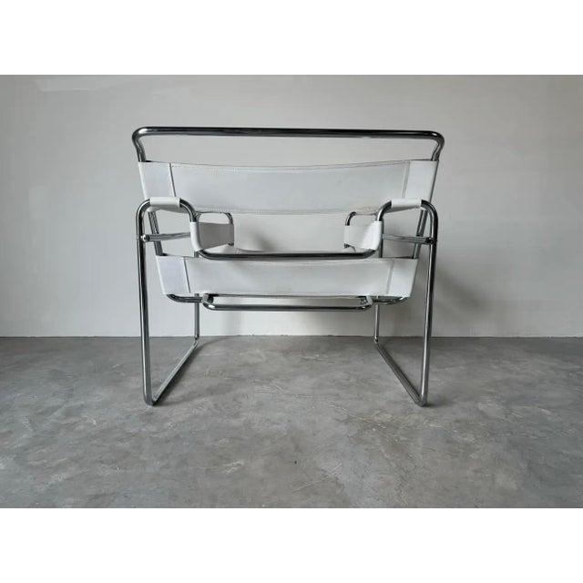 Vintage Marcel Breuer Wassily - Style Chrome White Leather Sling Lounge Chair/ Sold For Sale - Image 4 of 12