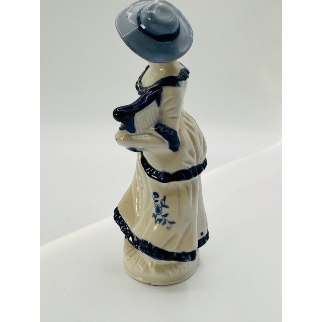 Vintage 8" Blue and White Porclain Musician Figurines With Gold Trim For Sale - Image 11 of 15