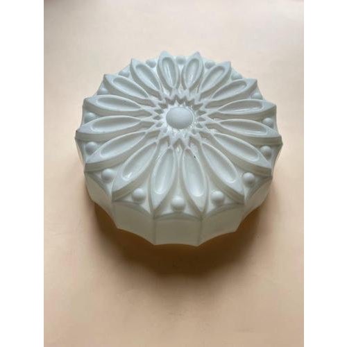 Mid-Century Former Czechoslovak Pressed Milk Glass Ceiling Light, 1950s-1970s For Sale - Image 4 of 7