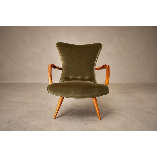 Giuseppe Scapinelli Sculptural Caviúna & Olive Green Mohair Armchairs, Brazilian Modern, 1950s For Sale - Image 13 of 18