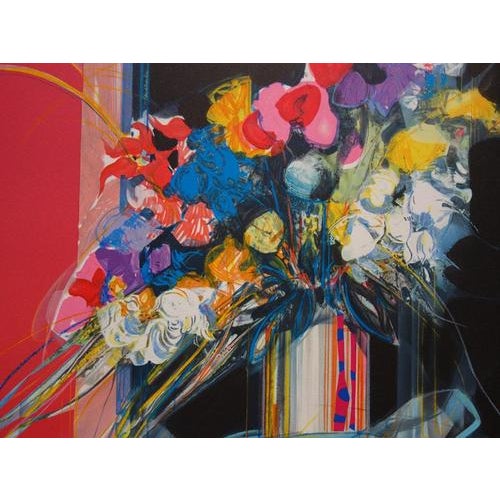 Jean-Baptiste Valadie, Blue, White and Red Bouquet, Original Lithograph For Sale - Image 4 of 7