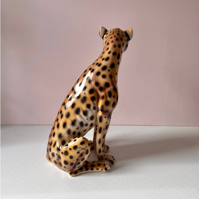 Vintage Large Italian Porcelain Cheetah Statue For Sale In New York - Image 6 of 10